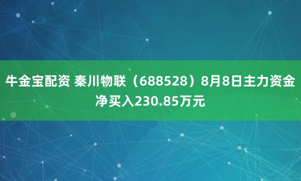 牛金宝配资 秦川物联（688528）8月8日主力资金净买入230.85万元