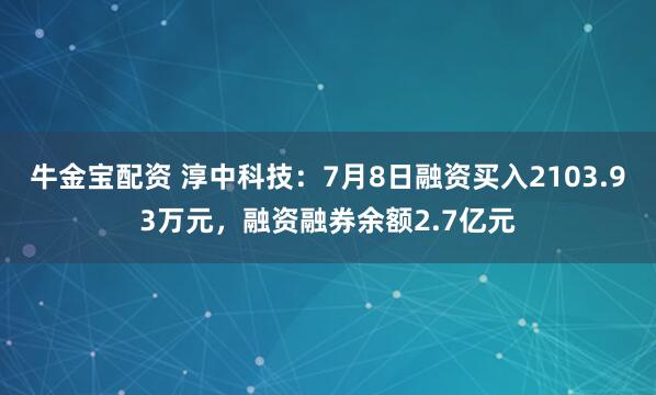 牛金宝配资 淳中科技：7月8日融资买入2103.93万元，融资融券余额2.7亿元